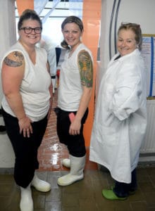 Left to right: Creamery Manager and Head Cheesemaker Leslie Goff (center) with Consider Bardwell owner Angela Miller (right) and cheesemaker Anastasia Barrett.