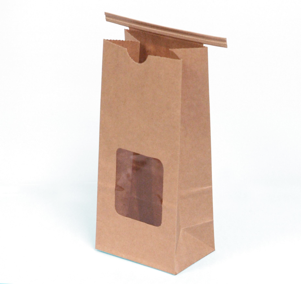 A paper bag, similar to those used for coffeebeans.