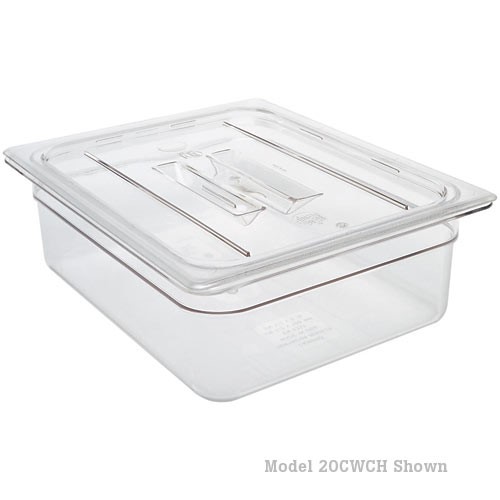A plastic storage container with a flat lid placed on top.