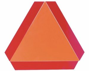 A geometric shape featuring a large orange triangle bordered by a thick red outline forms the iconic symbol for slow-moving vehicle safety. The images clean, minimalist design and focus on bold colors make it perfect for any season.